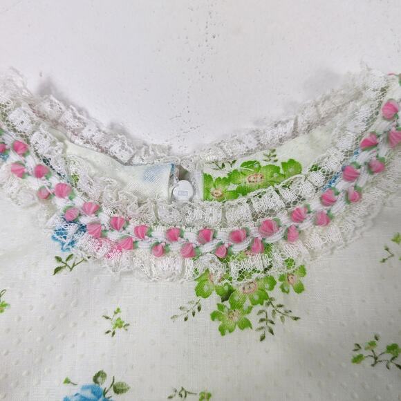 Vintage Handmade Dress Girls Size 6/7 Midi Maxi Floral Swiss Dot Boho - Picture 3 of 5